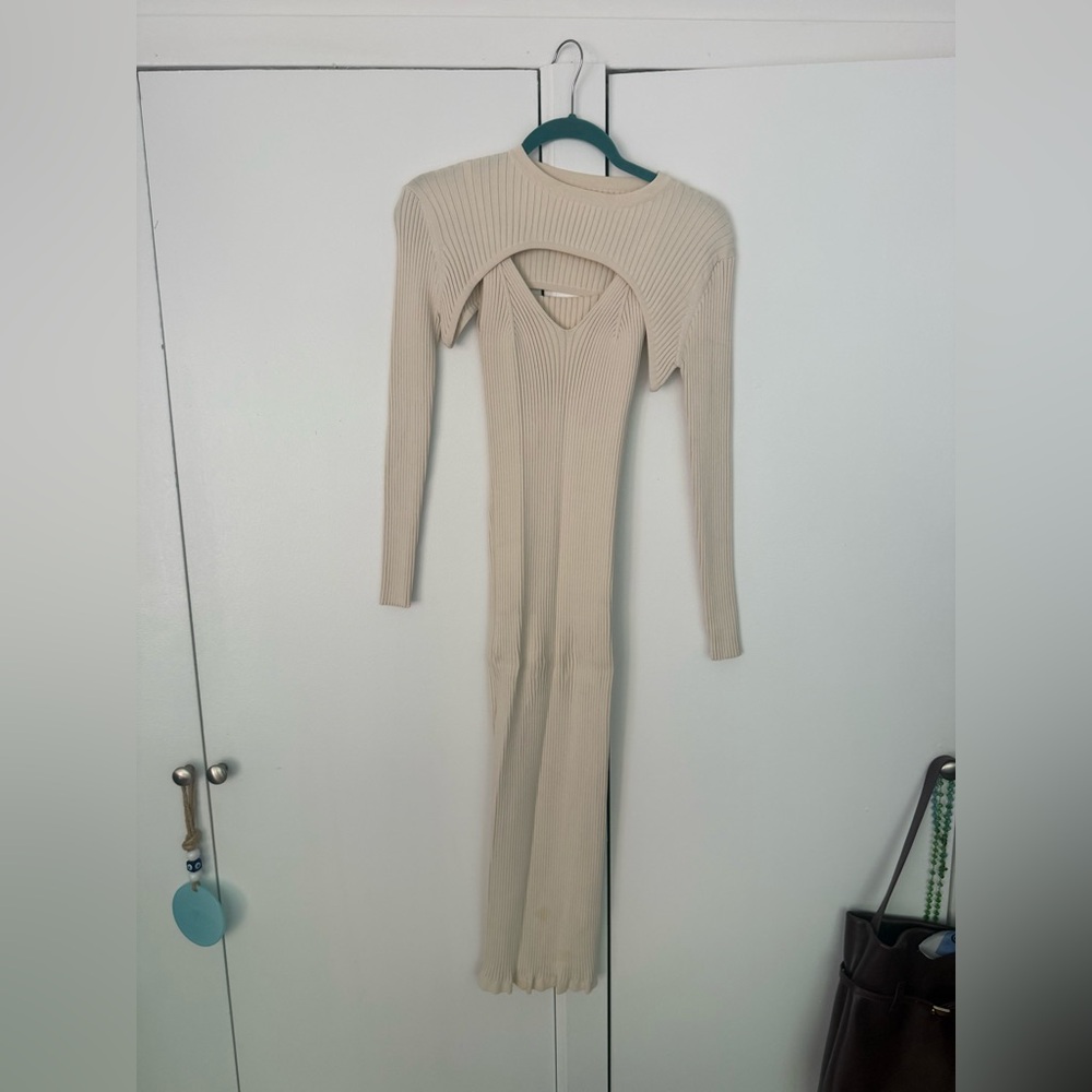 Pixie Market Cream tight dress with shoulder Shrug